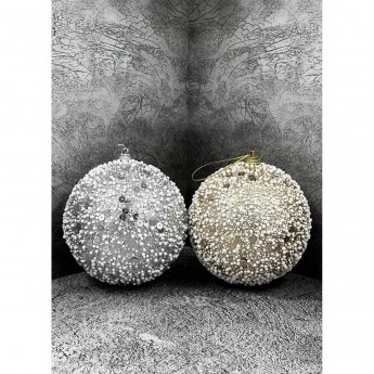 Елочная игрушка шар ø 10 см серебро/золото заснеженный 2 вида в дисплее пенопласт (мин.партия 24 шт.)