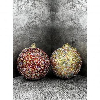 Елочная игрушка шар ø 8 см красный/золото в пайетках 2 вида в дисплее пенопласт (мин.партия 24 шт.)