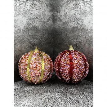 Елочная игрушка шар ø 8 см перламутр красный с пайетками 2 вида в дисплее пенопласт (мин.партия 24 шт.)