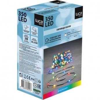 Гирлянда капли LUCA LIGHTING на зеленом проводе, мультиколор, 8 функций, 350 ламп, 2625 см