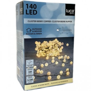 Гирлянда кластер-ягодки LUCA LIGHTING на зеленом проводе, теплый белый свет 140 ламп, 8 функций, 350 см