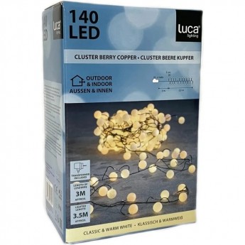 Гирлянда кластер-ягодки LUCA LIGHTING на зеленом проводе, теплый белый свет 200 ламп, 8 функций, 500 см