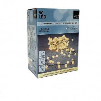 Гирлянда кластер-ягодки LUCA LIGHTING на зеленом проводе, теплый белый свет 80 ламп, 8 функций, 200 см