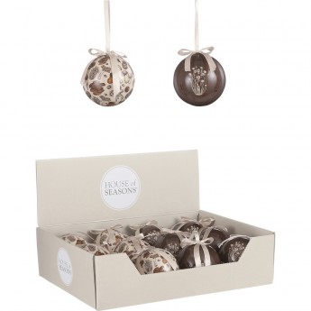 Набор HOUSE OF SEASONS, 12 шт. пластиковых новогодних шаров, диам. 8 см, 2 вида коричневый/кремовый