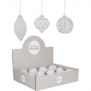 Набор HOUSE OF SEASONS, 12 шт. Шар/шар-капля/шар-луковица, диам. 8 см, белый/черный, с золотом