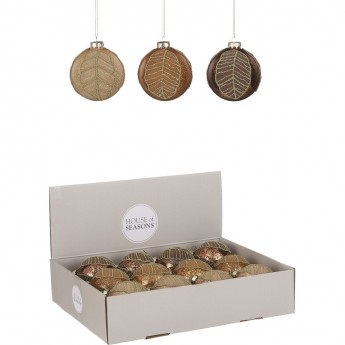 Набор HOUSE OF SEASONS, 12 шт. стеклянных новогодних шаров, диам. 8 см, бежевый/медь/коричневый, 3 вида