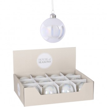 Набор HOUSE OF SEASONS, 12 шт. стеклянных новогодних шаров, диам. 8 см, белый жемчуг