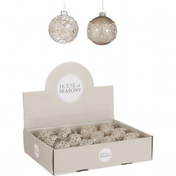 Набор HOUSE OF SEASONS, 12 шт. стеклянных новогодних шаров, диам. 8 см ,с кружевом, 2 вида