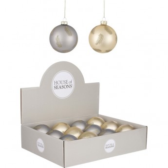 Набор HOUSE OF SEASONS, 12 шт. стеклянных новогодних шаров, диам. 8 см, серый/шампань