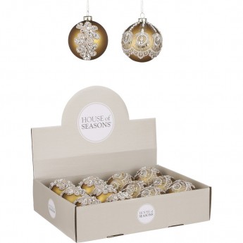 Набор HOUSE OF SEASONS, 12 шт. стеклянных новогодних шаров, диам. 8 см, золото с блестками, 2 вида