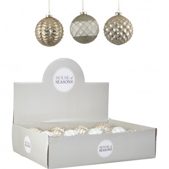 Набор HOUSE OF SEASONS, 12 шт. стеклянных шаров, диам. 10см, шампань, 3 вида