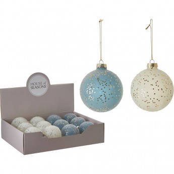 Набор HOUSE OF SEASONS, 12 шт. стеклянных шаров, диам. 7см, голубой/белый, 2 вида