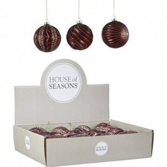 Набор HOUSE OF SEASONS, 12 шт. стеклянных шаров, диам. 8см, бордовый, 3 вида