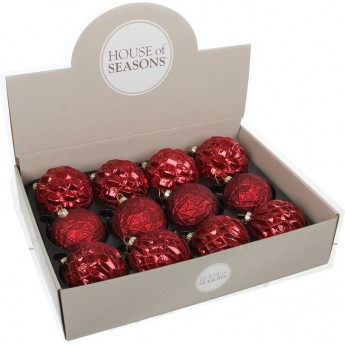 Набор HOUSE OF SEASONS, 12 шт. стеклянных шаров, диам. 8см, красный, 3 вида