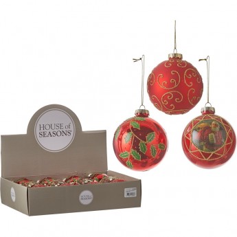 Набор HOUSE OF SEASONS, 12 шт. стеклянных шаров, диам. 8см, красный, 3 вида