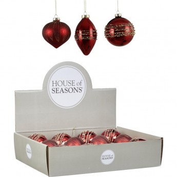 Набор HOUSE OF SEASONS, 12 шт. стеклянных шаров, диам. 8см, красный, 3 вида