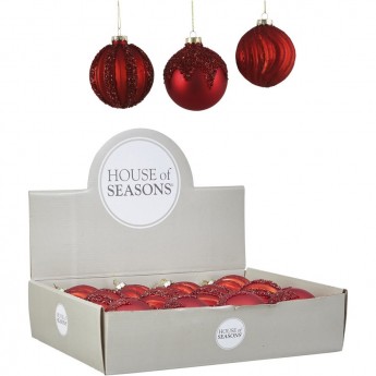 Набор HOUSE OF SEASONS, 12 шт. стеклянных шаров, диам. 8см, красный, 3 вида