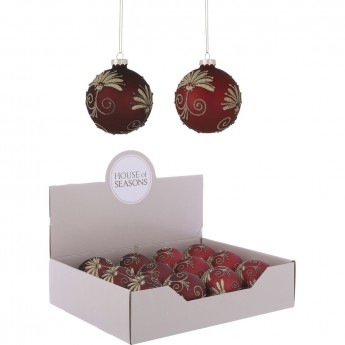 Набор HOUSE OF SEASONS, 12 шт. стеклянных шаров, диам. 8см, красный/красный, с золотом, 2 вида