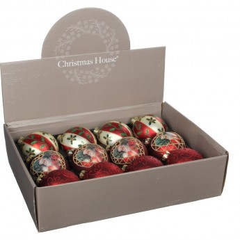 Набор HOUSE OF SEASONS, 12 шт. стеклянных шаров, диам. 8см, красный/зеленый/золото
