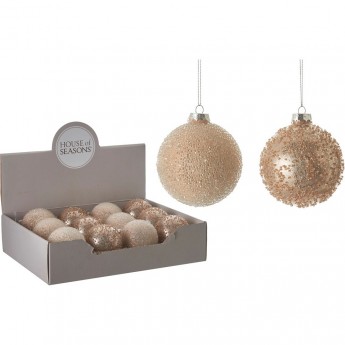 Набор HOUSE OF SEASONS, 12 шт. стеклянных шаров, диам. 8см, кремовый/мокко, 2 вида