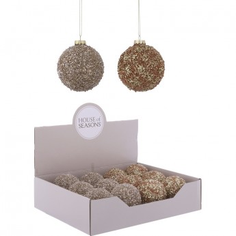 Набор HOUSE OF SEASONS, 12 шт. стеклянных шаров, диам. 8см, медь/золото, в обсыпке, 2 вида