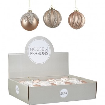 Набор HOUSE OF SEASONS, 12 шт. стеклянных шаров, диам. 8см, розовой, 3 вида