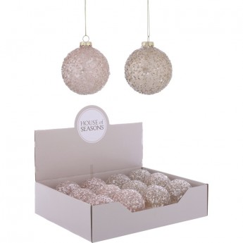 Набор HOUSE OF SEASONS, 12 шт. стеклянных шаров, диам. 8см, розовый/прозрачный, 2 вида