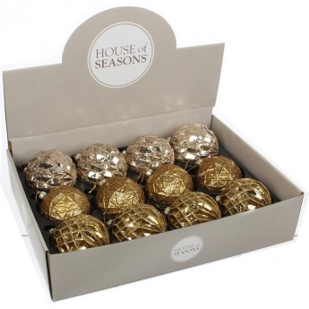 Набор HOUSE OF SEASONS, 12 шт. стеклянных шаров, диам. 8см, золото/шампань, 3 вида