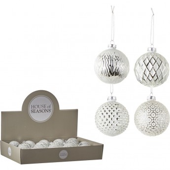 Набор HOUSE OF SEASONS, 18 шт. стеклянных шаров, диам. 7см, белый, 4 вида