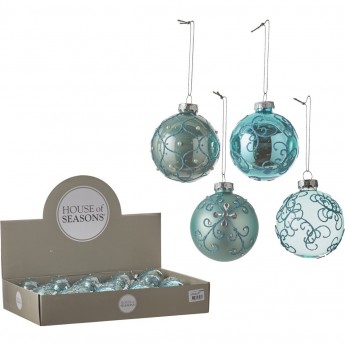 Набор HOUSE OF SEASONS, 18 шт. стеклянных шаров, диам. 7см, бирюзовый, 4 вида
