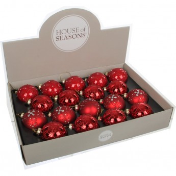 Набор HOUSE OF SEASONS, 18 шт. стеклянных шаров, диам. 7см, красный, 3 вида