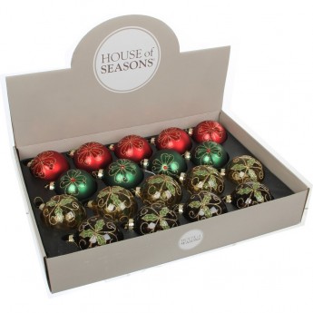Набор HOUSE OF SEASONS, 18 шт. стеклянных шаров, диам. 7см, красный/зеленый/золото