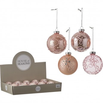 Набор HOUSE OF SEASONS, 18 шт. стеклянных шаров, диам. 7см, розовый, 4 вида