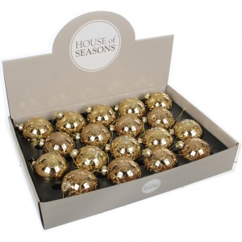 Набор HOUSE OF SEASONS, 18 шт. стеклянных шаров, диам. 7см, золото, 3 вида