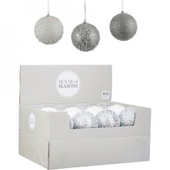 Набор HOUSE OF SEASONS, 24 шт. пенопластовых шаров, диам. 8см, серебро/белый