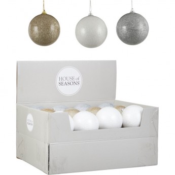Набор HOUSE OF SEASONS, 24 шт. пенопластовых шаров, диам. 8см, шампань/белый/серебро