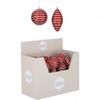 Набор HOUSE OF SEASONS ,24 шт. подвеска, шар/капля, красный диам. 8 см