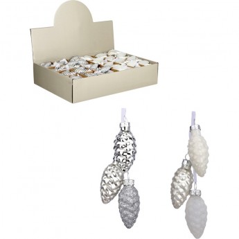 Набор HOUSE OF SEASONS, 48 шт. стеклянных шишек, 6*3 см, первый снег, связанных по 3 шт