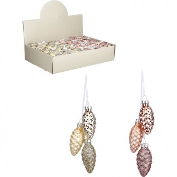 Набор HOUSE OF SEASONS, 72 шт. стеклянных шишек, 6*3 см розовое шампанское, связанных по 3 шт