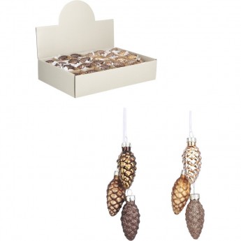 Набор HOUSE OF SEASONS, 72 шт. стеклянных шишек, 6*3 см, шоколадное суфле, связанных по 3 шт
