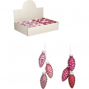 Набор HOUSE OF SEASONS, 72 шт. стеклянных шишек, 6*3 см, ягодный смузи, связанных по 3 шт