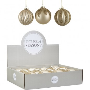 Набор HOUSE OF SEASONS,12 шт. стеклянных шаров, диам. 8см, шампань, 3 вида