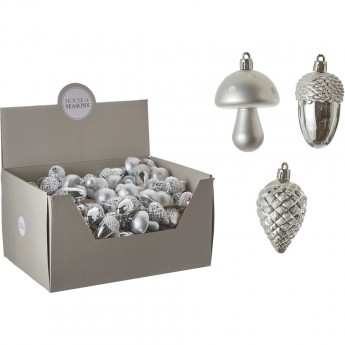 Набор пластиковых игрушек HOUSE OF SEASONS, Шишка/Желудь/Гриб, 3*8 см, серебро