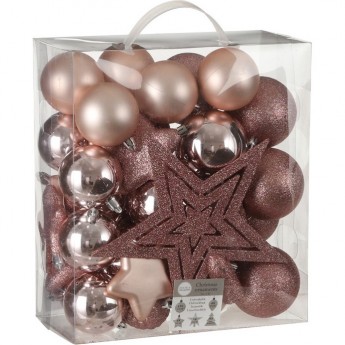 Набор пластиковых шаров HOUSE OF SEASONS, 40шт, Ø8см, с верхушкой розовый