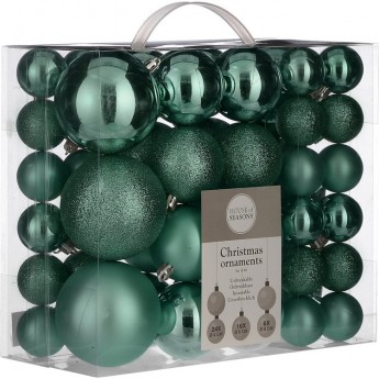 Набор пластиковых шаров HOUSE OF SEASONS, 46шт: 24шт*Ø4см, 16шт*Ø6см, 6шт*Ø8см, изумрудный