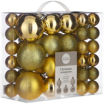 Набор пластиковых шаров HOUSE OF SEASONS, 46шт: 24шт*Ø4см, 16шт*Ø6см, 6шт*Ø8см, желтый