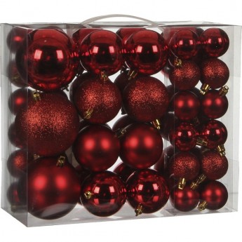 Набор пластиковых шаров HOUSE OF SEASONS, 46шт: 24шт*Ø4см, 16шт*Ø6см, 6шт*Ø8см, красный