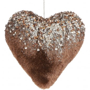 Подвеска HOUSE OF SEASONS, сердце меховое, коричневое, 16*7*16 см