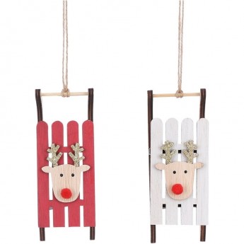 Подвеска санки HOUSE OF SEASONS, с рождественским декором, белые/красные, 2 вида, 13*5*4 см