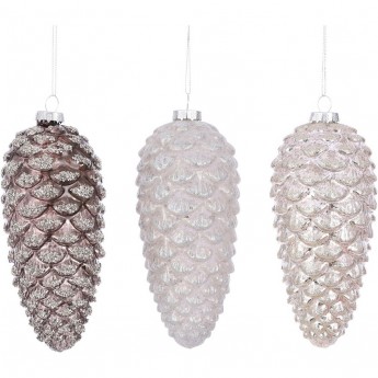 Подвеска шишка HOUSE OF SEASONS, 16*7 см, шампань/белая/серебро, 3 вида